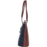 Ashwood Leather & Harris Tweed® Cloth Genuine Leather Shoulder Bag Tan/Navy: TW-23-011-TN