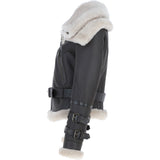 Womens Aviator Shearling Leather Jacket Brown/Cream: KB-451 DC