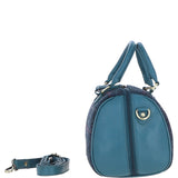 Ashwood Leather & Harris Tweed® Cloth Medium Barrel Bag Teal/Navy: TW-62-16-TN