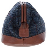 Ashwood Leather & Harris Tweed® Cloth Unisex Washbag Tan/Navy: TW-40-11-TN