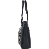 Black Leather Shoulder Bag with Zebra Print Pocket: ELA 1128