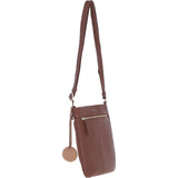Genuine Leather Crossbody x Shoulder Bag with Golden Accents Cognac: 64239
