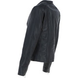 Real Leather Ladies Biker Jacket with Mandarin Collar Black: AWL-N32