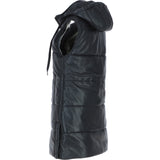 Ashwood Leather Long Gilet with Detachable Hood Black: Gillet Long
