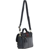 Ashwood Leather & Harris Tweed® Cloth Medium Satchel Bag with Twist Lock Black/Green/Red: TW-34-07-BR