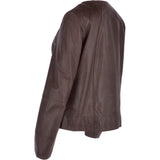 Womens Collarless Leather Jacket  Mid Brown/nap: AWL-280