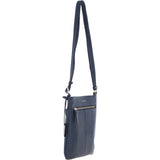 Exquisite Genuine Leather Crossbody Flat Bag with Golden Accents Dark Blue: 64255