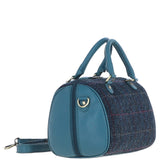 Ashwood Leather & Harris Tweed® Cloth Medium Barrel Bag Teal/Navy: TW-62-16-TN