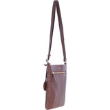 Exquisite Genuine Leather Crossbody Flat Bag with Golden Accents 2 Tone Tan: 64255