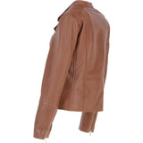 Real Leather Ladies Biker Jacket with Mandarin Collar Tan: AWL-N32