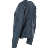 Womens Collarless Leather Jacket Navy/nap: AWL-280