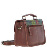 Ashwood Leather & Harris Tweed® Cloth Satchel Bag Tan/Purple: TW-68-13-TP