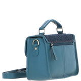 Ashwood Leather & Harris Tweed® Cloth Satchel Bag Teal/Navy: TW-68-16-TN