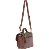 Ashwood Leather & Tweed Medium Satchel Bag with Twist Lock Tan/Green Check: TW-34-010-TGNH