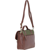 Ashwood Leather & Tweed Large Satchel Bag with Twist Lock Tan/Green Check: TW-35-10-TGNH