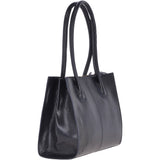 Vegetable Tanned Leather Two Section With Mid Purse Bag Navy : V-26