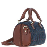 Ashwood Leather & Harris Tweed® Cloth Small Barrel Bag Tan/Navy: TW-61-11-TN