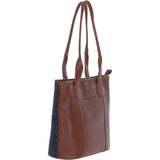 Ashwood Leather & Harris Tweed® Cloth Genuine Leather Shoulder Bag Tan/Navy: TW-23-011-TN