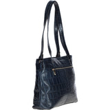 Velutto Eleganza' Zip Mid Section Real Leather Shoulder Bag Navy/croc: 52234