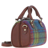 Ashwood Leather & Harris Tweed® Cloth Small Barrel Bag Tan/Purple: TW-61-13-TP