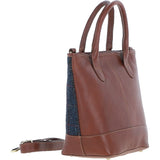 Ashwood Leather & Harris Tweed® Cloth Large Grab Bag  Tan/Navy: TW-64-11-TN