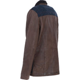 Ashwood Leather x Harris Tweed Men's Buff Lamb Leather Jacket with Corduroy Collar Brown/Navy: TW-903-011-BN