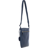 Genuine Leather Crossbody x Shoulder Bag with Golden Accents Navy: 64239