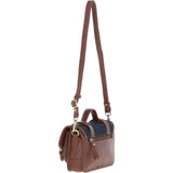 Ashwood Leather & Harris Tweed® Cloth Small Satchel Bag with Twist Lock Tan/Navy: TW-33-011-TN