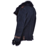 Womens Luxury Side Zip Toscana Suede Sheepskin Pilot Jacket Ombre Blue: KB-806