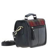 Ashwood Leather & Harris Tweed® Cloth Small Satchel Bag Black/Green/Red: TW-67-07-BR