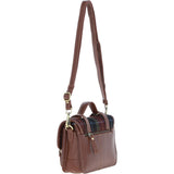 Ashwood Leather & Harris Tweed® Cloth Medium Satchel Bag with Twist Lock Tan/Green/Red: TW-34-08-TR