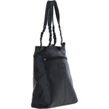 Black Leather Shoulder Bag with Pony Print Pocket: ELA 1128