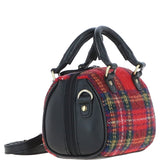 Ashwood Leather & Harris Tweed® Cloth Small Barrel Bag Black/Red: TW-61-14-BR