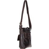 Compact Leather Messenger Bag with Front Buckle Pocket Brown: TL-005