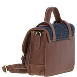 Ashwood Leather & Harris Tweed® Cloth Mini Satchel Bag with Twist Lock Tan/Navy: TW-32-11-TN