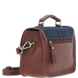 Ashwood Leather & Harris Tweed® Cloth Small Satchel Bag Tan/Navy: TW-67-11-TN