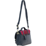 Ashwood Leather & Harris Tweed® Cloth Medium Satchel Bag with Twist Lock Navy/Pink: TW-34-06-NP