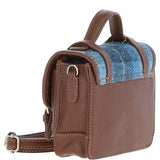 Ashwood Leather & Harris Tweed® Cloth Mini Satchel Bag with Twist Lock Tan/Blue: TW-32-05-TB