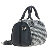 Ashwood Leather & Harris Tweed® Cloth Medium Barrel Bag Black/White: TW-62-12-BW