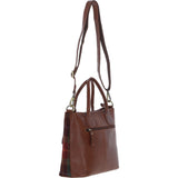 Versatile Ashwood Leather & Harris Tweed® Cloth Shoulder Bag Tan/Green/Red: TW-22-08-TR