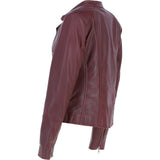 Real Leather Ladies Biker Jacket with Mandarin Collar Burgundy: AWL-N32