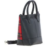 Ashwood Leather & Harris Tweed® Cloth Large Grab Bag  Black/Red: TW-64-14-BR