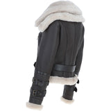 Womens Aviator Shearling Leather Jacket Brown/Cream: KB-451 DC