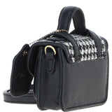 Ashwood Leather & Harris Tweed® Cloth Micro Satchel Bag with Twist Lock Black/White:TW-36-12-BW