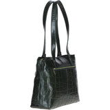 Velutto Eleganza' Zip Mid Section Real Leather Shoulder Bag Green/croc: 52234