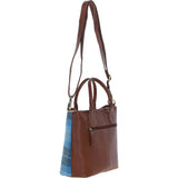 Versatile Ashwood Leather & Harris Tweed® Cloth Shoulder Bag Tan/LT Blue: TW-22-05-TB