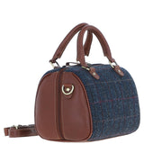 Ashwood Leather & Harris Tweed® Cloth Medium Barrel Bag Tan/Navy: TW-62-11-TN