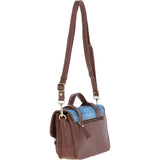 Ashwood Leather & Harris Tweed® Cloth Medium Satchel Bag with Twist Lock Tan/LT Blue: TW-34-05-TB