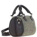 Ashwood Leather & Harris Tweed® Cloth Small Barrel Bag Brown/green: TW-61-09-BG