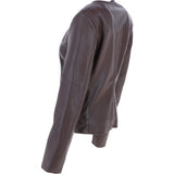 Collarless Ladies Casual Leather Jacket Borduex: AWL-1282